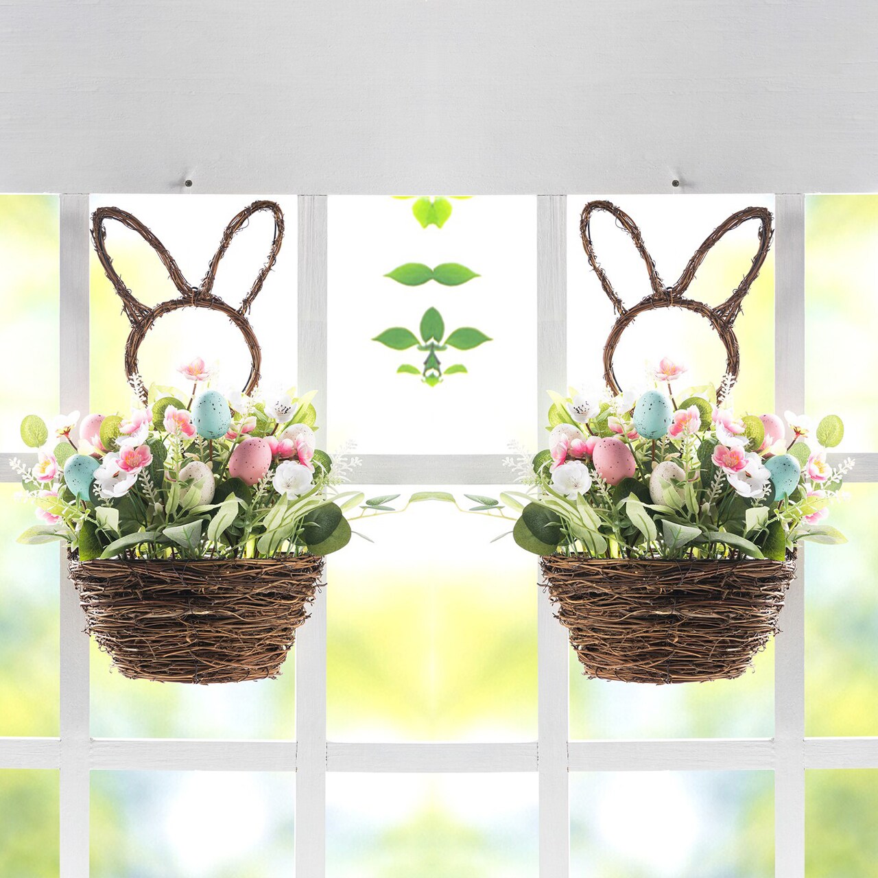 Set of 2 18"H Easter Egg and Flower Bunny Shaped Basket Centerpiece